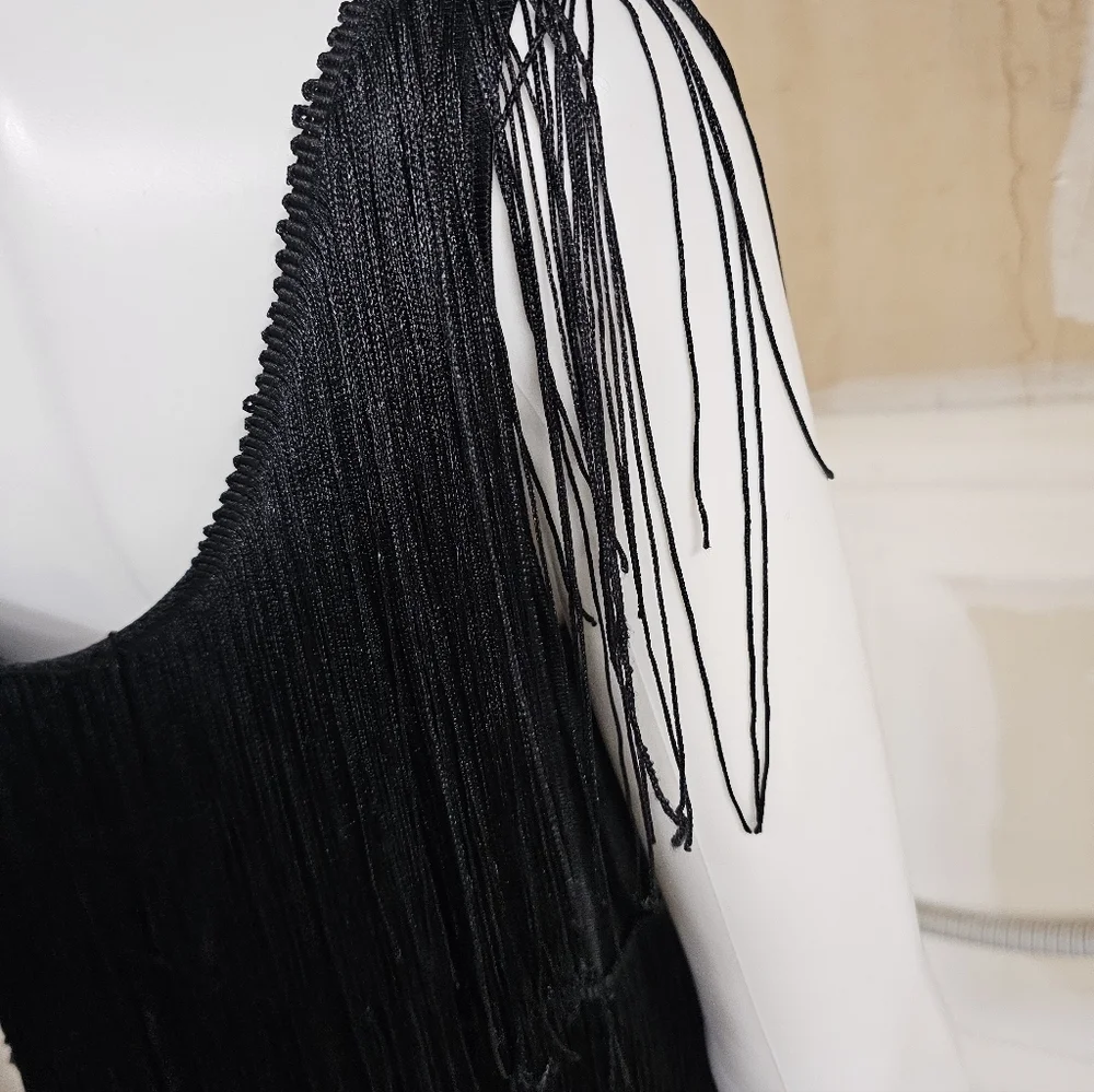 California Costumes Black Fringe Layered 1920's Flapper Dress Size L (Adult) - Picture 8 of 16
